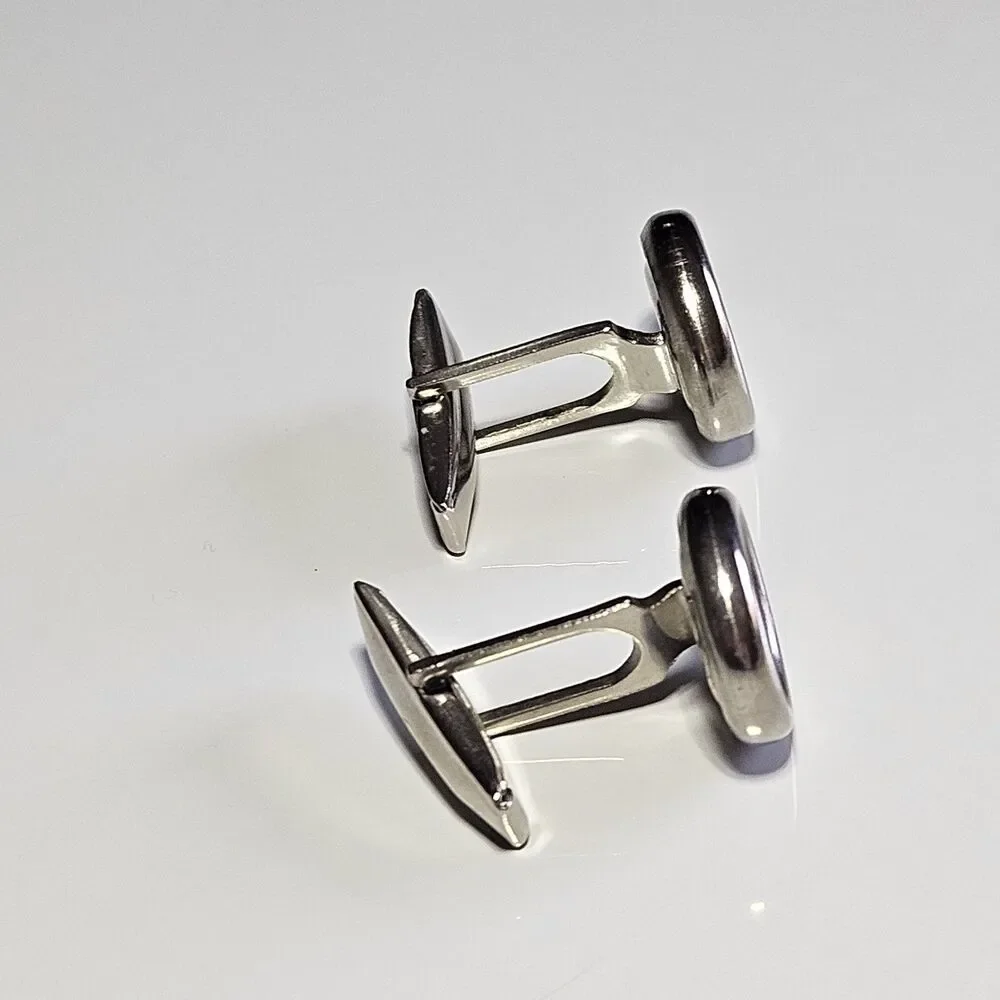 Vintage Silver Tone Circular Cufflinks With Black